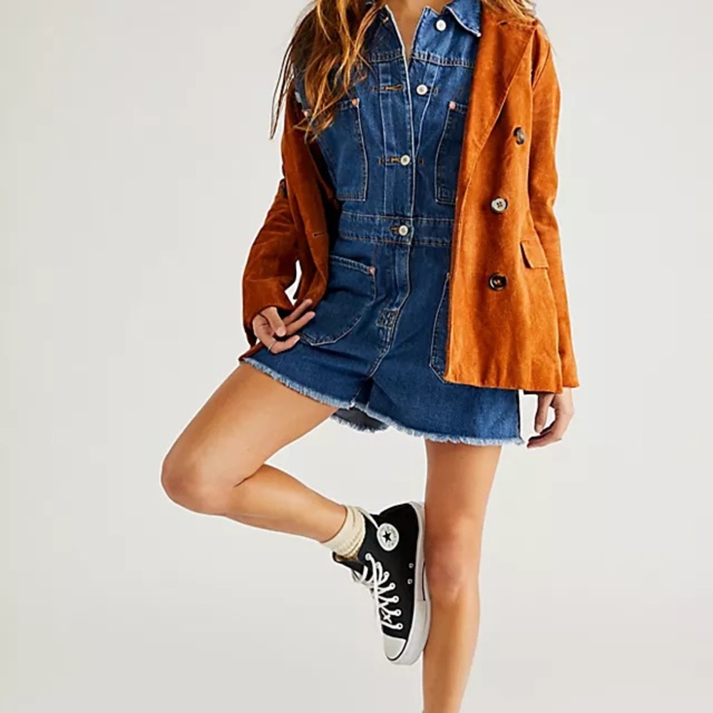 Free People Work Hard Play Hard Denim Romper Size XS NWOT